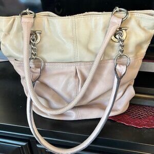 Pink and creamy white leather shoulder bag